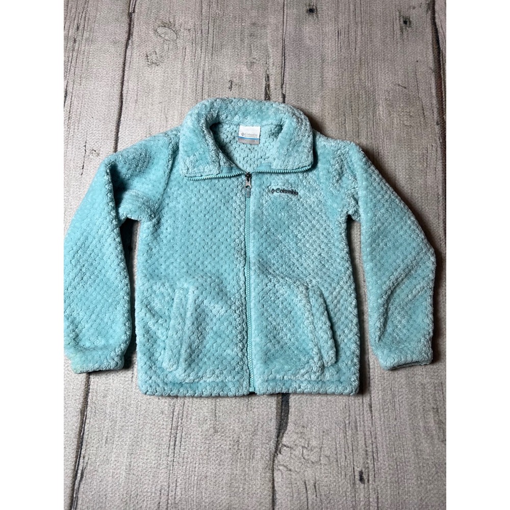 Columbia Girls Fleece Jacket Zip Up Teal Textured Soft‎ Cozy Size S